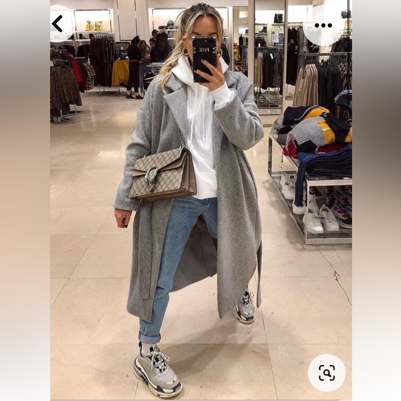 ZARA NWT light Gray Oversized Oversized Italian Manteco Wool Blend Coat XS - Picture 5 of 14